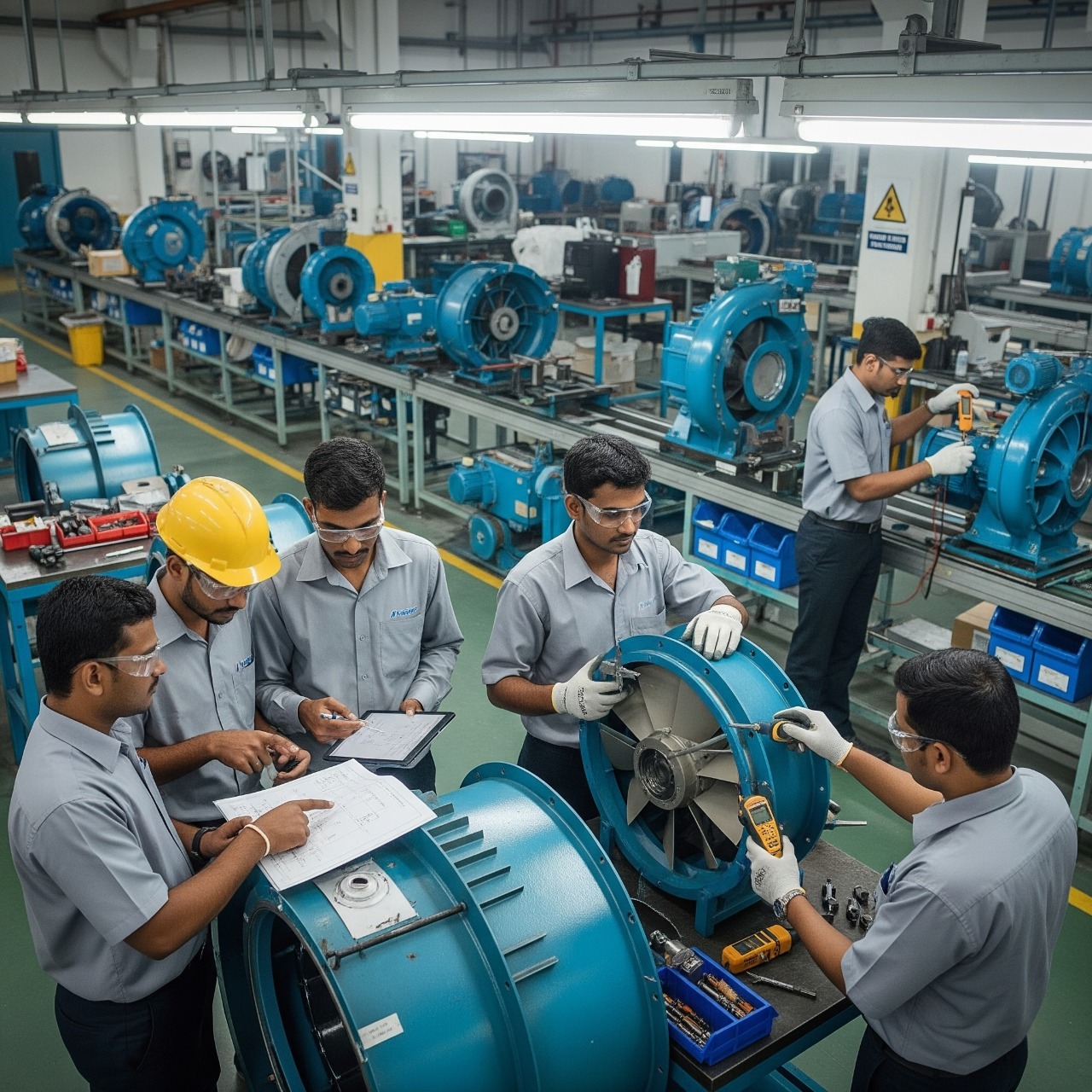 Engineers collaborating on a design